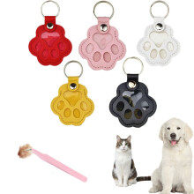 Pet Keychain Refillable, Paw Shaped Leather Memorial Keepsake For Dog Cat Fur Storage, Pet Paw Shaped Leather Keychain, With A Tweezers