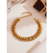 Conjunto de pulseira e colar em aço inoxidável com detalhes em ouro 18k