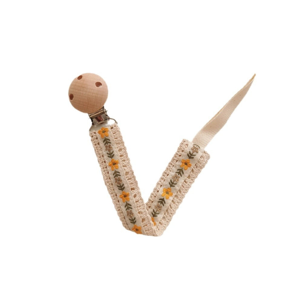 Embroidered Baby Embroidered Pacifier Chain Baby Teether Small Toys Anti-falling Chain Beech Wood Pacifier Clip Lanyard