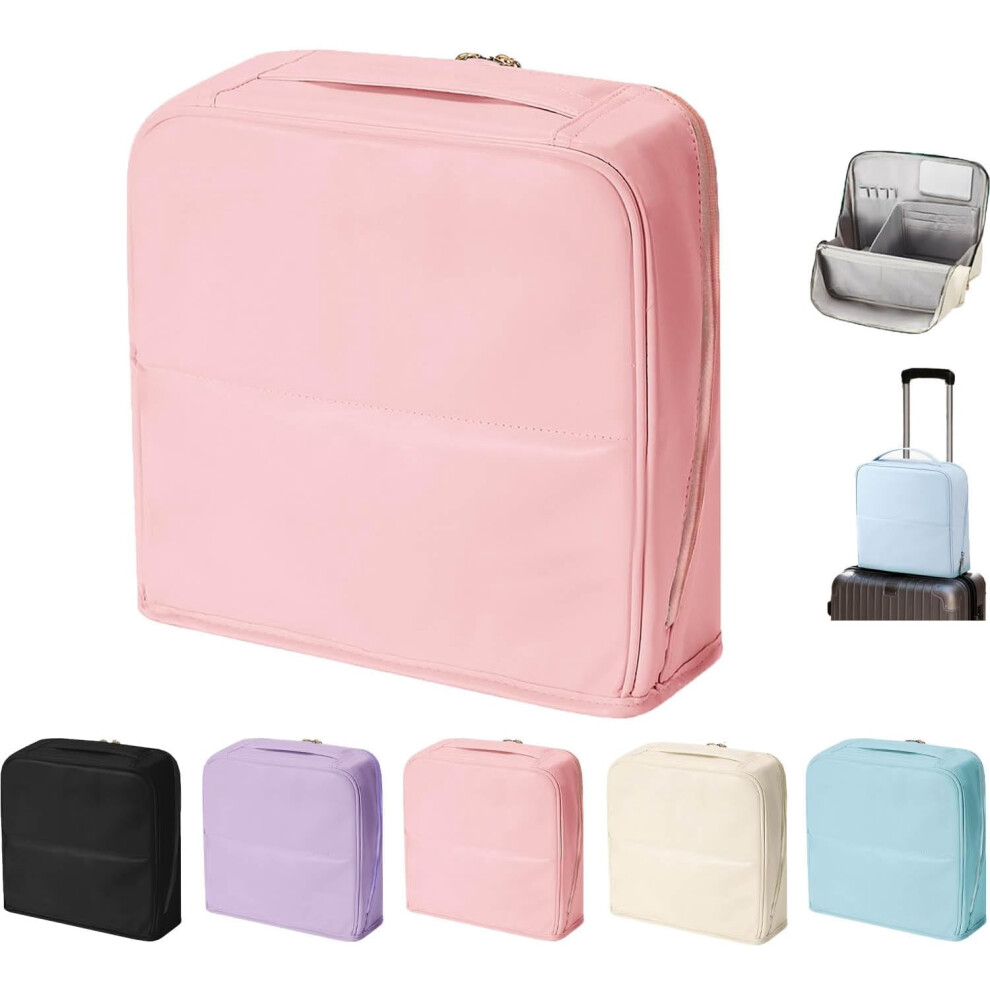 Pink Stylish Leather Standing Cosmetic Bag With Compartments, Portable Large Capacity Travel Makeup Bag (Pink)