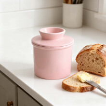 Ceramic Butter Crock with Lid, Vintage Chain-Rim Design, Pink – Soft Butter Keeper & Home Decor Gift for Women