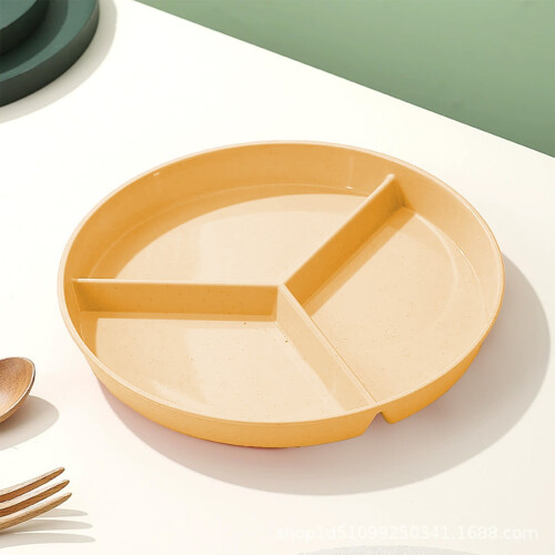 Lightweight Divided Dinner Plates 10 In Round Plastic Buffet Plates Stackable Yellow Three-Cell Grid Plates