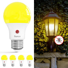 Ampoules LED jaunes A19 anti-insectes, allumage automatique crépusculaire, lot de 4