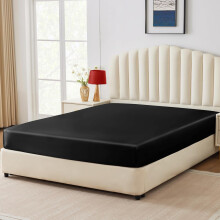 Drap-housse en satin noir, taille Full, poches profondes de 35,5 cm (14 pouces).