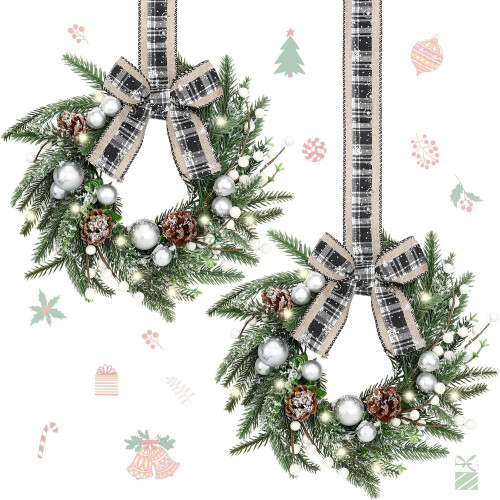 Mini kerstkransen groen wit kunstmatig 2 stuks