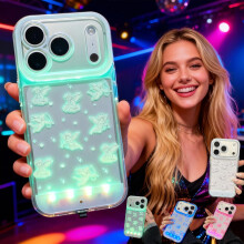LED Bowknot Phone Case with Built-in Light, Compatible with iPhone X/11/12/13/14/15/16/17, Fashion Flash Protective Cover