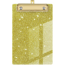 Glitter Acrylic Clipboard with Pen Holder 5.9x3.9 Inch Gold