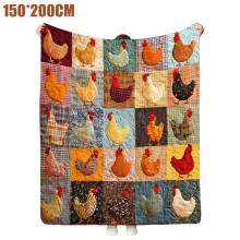 Rooster Print Flannel Blanket – Vintage Chicken Quilt, Orange Farmhouse Throw for Couch/Bed, Warm Cozy Gift, Compatible with Farmhouse Decor