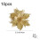 10pc Gold Christmas Tree Flower Decorations with Clips 2