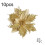 10pc Gold Christmas Tree Flower Decorations with Clips 3