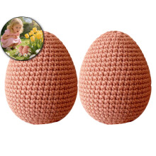 2Pcs Handmade Crochet Easter Eggs (1.972.76"), Fabric-Wrapped, Foam-Filled, Rustic Knitted Ornaments for Tiered Trays, Baskets, Spring Decor