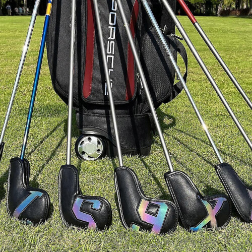 (White-Black) 10pcs Leather Golf Iron Head Covers Set 2