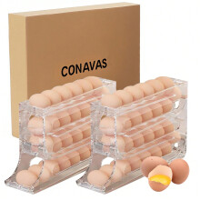 Paquete de 2 soportes apilables de PVC blanco para huevos, ideales para el refrigerador.