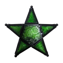 Lampă cu vânt stelar din vitraliu – verde, 19x18 cm
