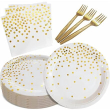 Set van 105 witte en gouden papieren borden en servetten