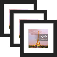Ensemble de 3 cadres photo 6x6, verre noir, à accrocher ou à poser.