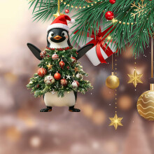 Pinguin-Weihnachtsschmuck aus Acryl mit Weihnachtsmannmütze, 10 x 10 cm
