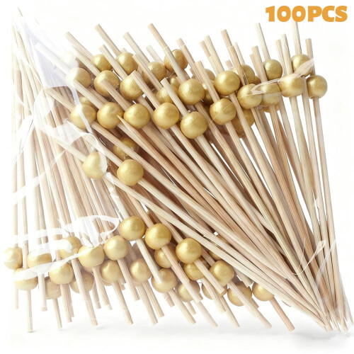 100 palillos de madera para frutas con cuentas decorativas