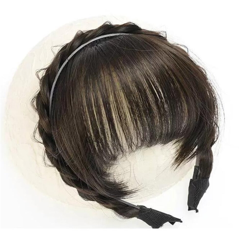 Synthetic Fake Bangs Fringe Headband with Double Row Braids