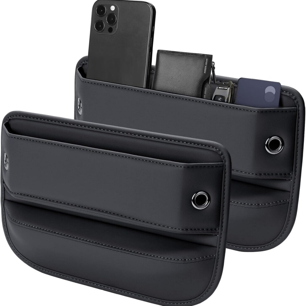 Car Seat Gap Filler Leather Organizer 2 Pack Black 939152497928