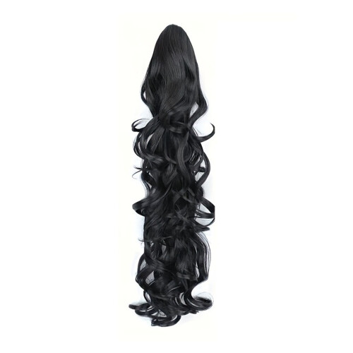 Extensão de cabelo rabo de cavalo com presilha, cacheado e ondulado, 60 cm (24 polegadas)