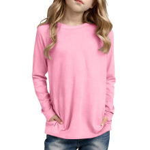 Camiseta rosa de manga larga para niñas, suave y transpirable, de 4 a 14 años.