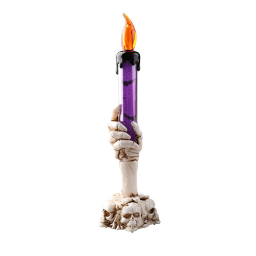 Skeleton Hand Candle Holder with Skull Base & LED Flame