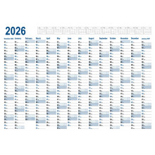 Wandkalender 2026, liggend formaat, 12 maanden