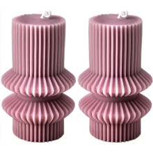Bougie pilier en cire de soja à rayures rose et gris clair 11 cm x 6,5 cm (2