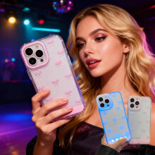 LED Bowknot Phone Case with Built-in Light, Compatible with iPhone X/11/12/13/14/15/16/17, Fashion Flash Protective Cover