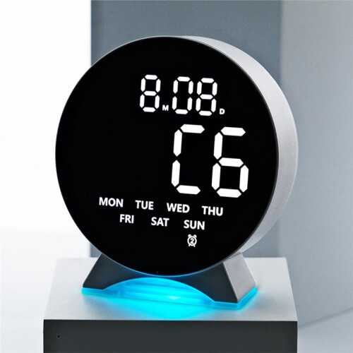 LED Digital Alarm Clock Week Date Second Hand Display Brightness Adjustable 2 Alarms Table Ambient Light 12/24H Clock 1