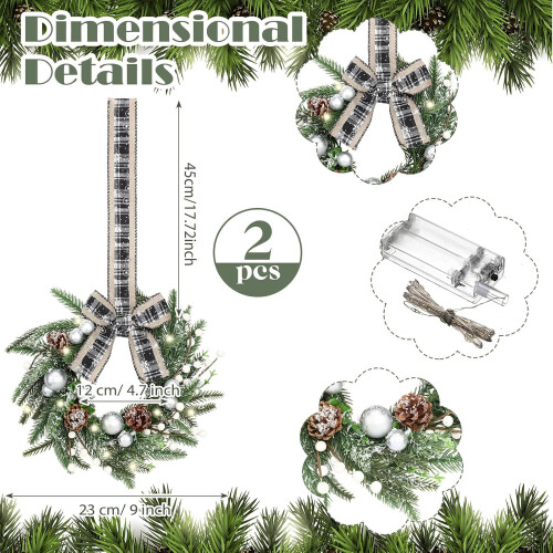 Mini kerstkransen groen wit kunstmatig 2 stuks 1