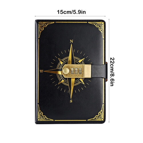 Compass Pattern Password Lock Notebook Diary Journal Student Stationery Office Notebook with Combination Lock 2