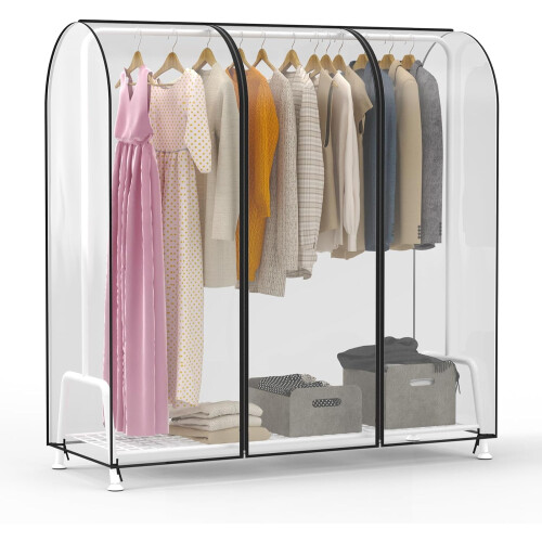 Funda transparente para perchero con 2 cremalleras, 60 pulgadas