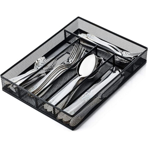 Bandeja para talheres em aço carbono preto com 5 compartimentos