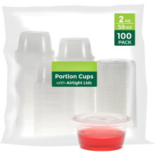 1 oz klare plastporsjonsbegre med lokk (100 sett)