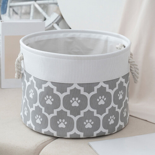Gray Canvas Storage Basket with Handles, 35 x 25 cm