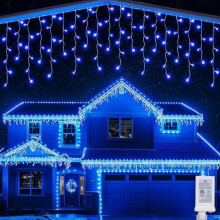Christmas Icicle Lights Blue 19FT Waterproof Outdoor 8 Modes