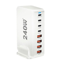 Chargeur PD GaN USB-C 8 240 W PD3.0 QC3.0 Charge Rapide pour Pro/Air 15 14 13 Pro Max Blanc (UE)