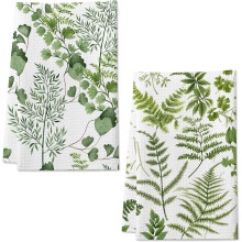 Torchons de cuisine Ă motif de feuilles d'herbes vertes 16 x 24 pouces (paquet de 2)