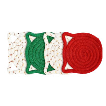 Ensemble de 4 sous-verres en corde de coton en forme de chat + socle