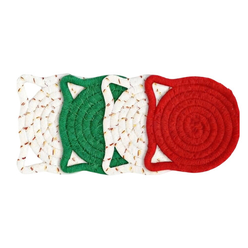 Ensemble de 4 sous-verres en corde de coton en forme de chat + socle