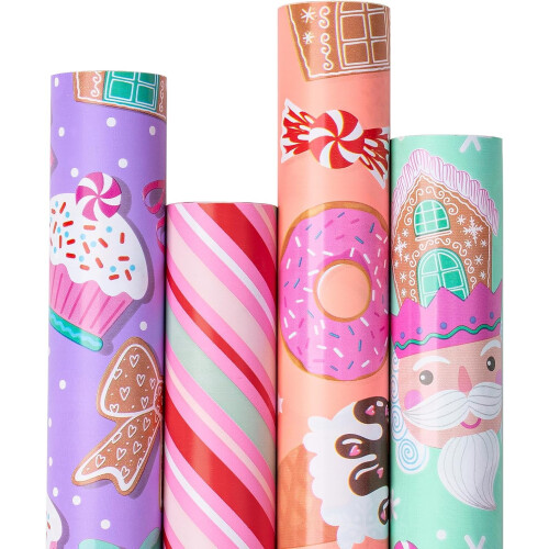 Kinderkerstcadeaupapier set, 4 rollen, 76 cm x 3 meter
