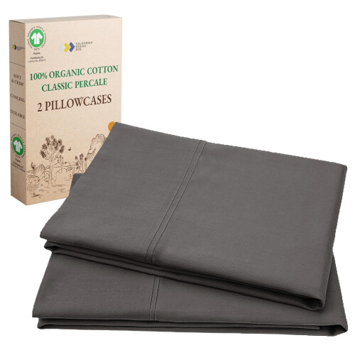 Fețe de pernă din bumbac organic, gri, pachet de 2, Queen/Standard