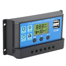 30A Solcellsregulator med -Hål 12V/24V LCD-Fotovoltaisk Laddningsregulator USB-Laddningsregulator