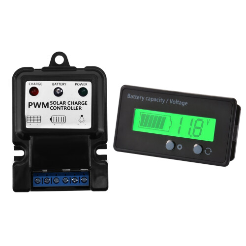 1 Pcs New Useful Durable 6V 12V 10A Auto Solar Panel Charge Controller & 1 Pcs Lcd Battery Capacity Tester 1