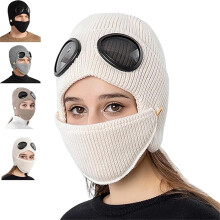 Unisex πλεκτό σκουφάκι aviator με καλύμματα αυτιών και μάσκα 3 σε 1