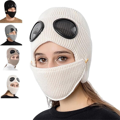 Unisex πλεκτό σκουφάκι aviator με καλύμματα αυτιών και μάσκα 3 σε 1