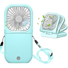 Portable Neck Fan Blue – USB Rechargeable, 3000mAh, Quiet