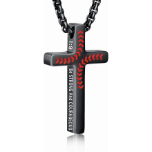 Baseball Bible Verse Cross Necklace Stainless Steel Men's